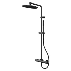 Colonne De Douche Thermostatique|GoodHome Colonne de douche thermostatique avec pommeau, douchette 2 jets, flexible, barre réglable, noir, Levanna