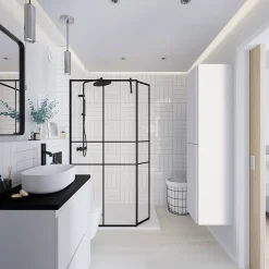 Colonne De Douche Thermostatique|GoodHome Colonne de douche thermostatique avec pommeau, douchette 2 jets, flexible, barre réglable, noir, Levanna