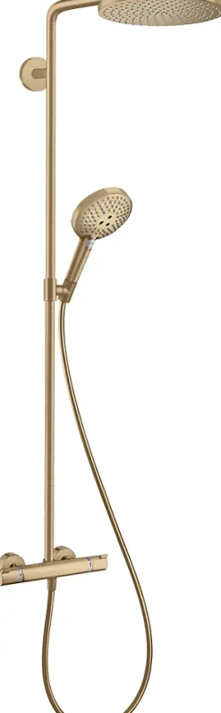 Colonne De Douche Thermostatique|Hansgrohe Colonne de douche thermostatique avec pommeau + douchette 3 jets + flexible + barre réglable, bronze brossé, Select S240 PowderRain