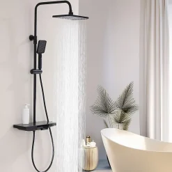Colonne De Douche Thermostatique|Homelody Colonne de Douche Thermostatique 38C avec Plateau de Rangement de 413mm Ensemble de Douche Noir Comprend une Douche de Tête