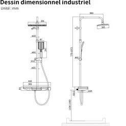 Colonne De Douche Thermostatique|Homelody Colonne de Douche Thermostatique 38C avec Plateau de Rangement de 413mm Ensemble de Douche Noir Comprend une Douche de Tête