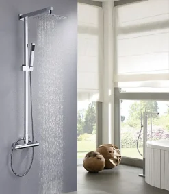 Bernstein Colonne de douche thermostatique acier inox + pommeau 20x20cm - 118x41cm - 8821C Basic 20x20cm