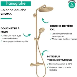 Hansgrohe Colonne de douche thermostatique Croma Select S 280 Bronze brossée + nettoyant Briochin