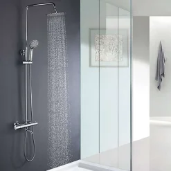 Colonne De Douche Mécanique|Kibath Colonne de douche thermostatique AVEC bec rond 85-115 cm finition chrome poli en laiton