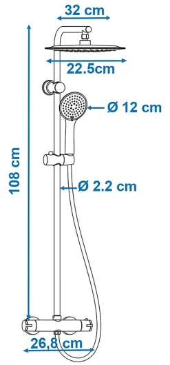 Colonne De Douche Thermostatique|Edouard Rousseau Colonne de douche thermostatique avec pommeau + douchette 3 jets + flexible + barre réglable, inox brossé, Full inox