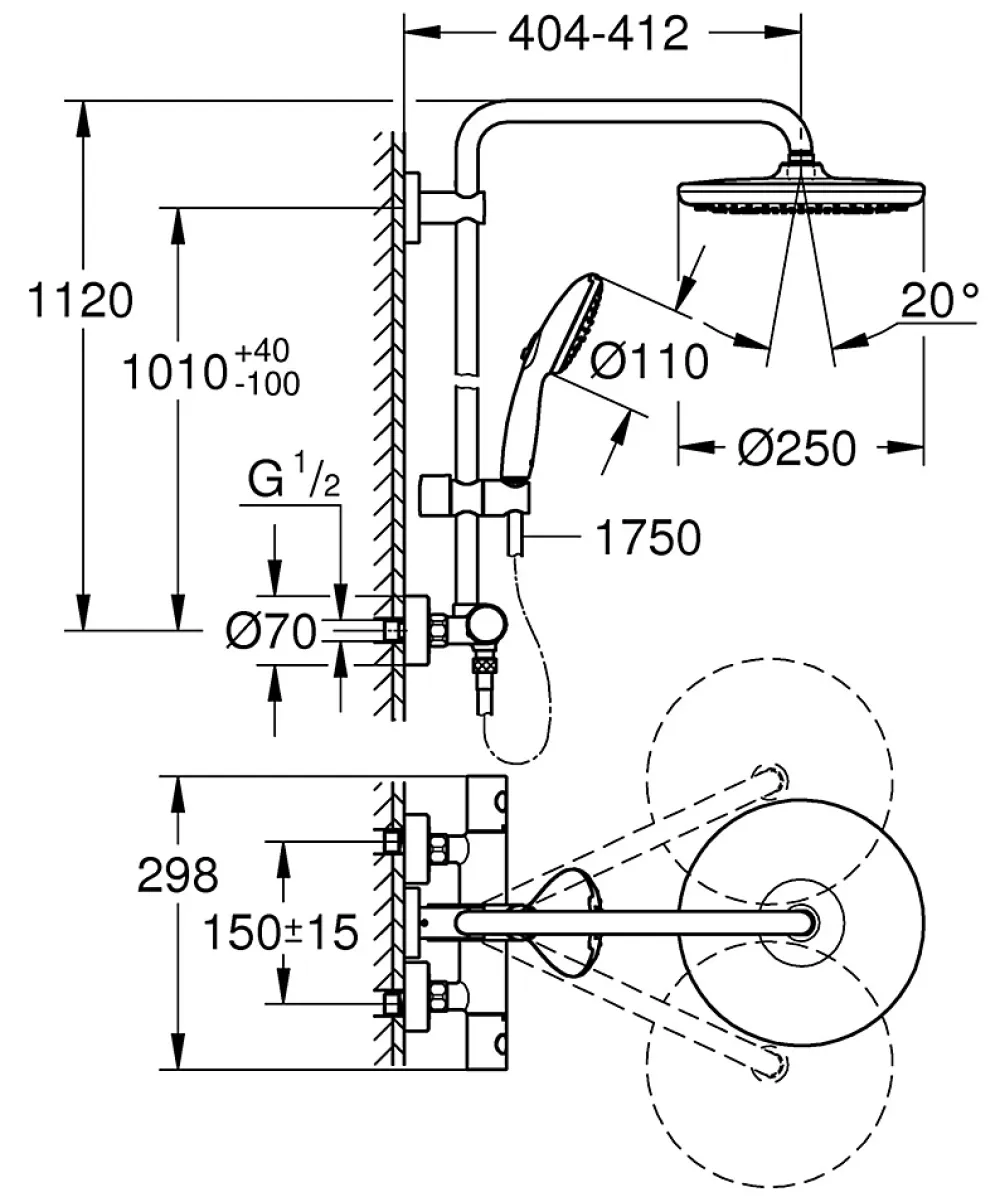 Colonne De Douche Thermostatique|Grohe Colonne de douche thermostatique chrome H.112 cm, Vitalio Start