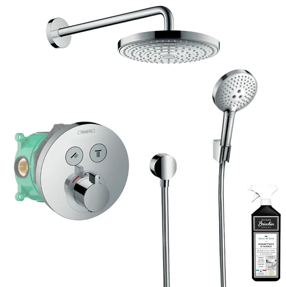 Hansgrohe Colonne de douche thermostatique encastrée ShowerSelect S chromé + douche de tête Raindance Select S + nettoyant