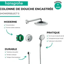 Hansgrohe Colonne de douche thermostatique encastrée ShowerSelect S chromé + douche de tête Raindance Select S + nettoyant