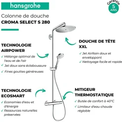 Colonne De Douche Hydromassante|Hansgrohe Colonne de douche thermostatique Croma Select S 280 EcoSmart chromé