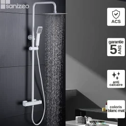 Colonne De Douche Thermostatique|Imex Colonne de Douche Thermostatique Anti-Calcaire Blanc Mat ART BTAR025/BL