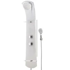 Valentin Colonne de douche thermostatique avec tablette, pomme de tête, douchette et flexible, blanc, Nautilus