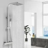 Colonne De Douche Thermostatique|AICA Sanitaire Colonne de douche thermostatique avec pomme de tête, douchette et flexible, Carré, AICA