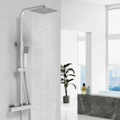 Colonne De Douche Thermostatique|AICA Sanitaire Colonne de douche thermostatique avec pomme de tête, douchette et flexible, Carré, AICA