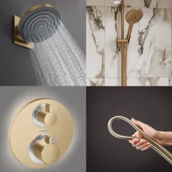 Hansgrohe Colonne de douche thermostatique Ecostat S Douche de tête Pulsify S Flexible Isiflex Douchette Raindance Select S bronze
