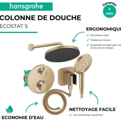 Hansgrohe Colonne de douche thermostatique Ecostat S Douche de tête Pulsify S Flexible Isiflex Douchette Raindance Select S bronze