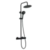 Kramer Colonne de douche thermostatique avec pommeau et douchette 3 jets, noir, Saro