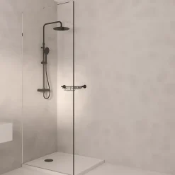 Kramer Colonne de douche thermostatique avec pommeau et douchette 3 jets, noir, Saro