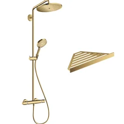 Hansgrohe Colonne de douche thermostatique Croma Select S 280 aspect doré poli + tablette AddStoris