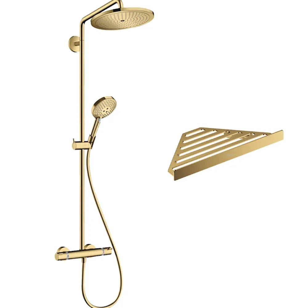 Hansgrohe Colonne de douche thermostatique Croma Select S 280 aspect doré poli + tablette AddStoris