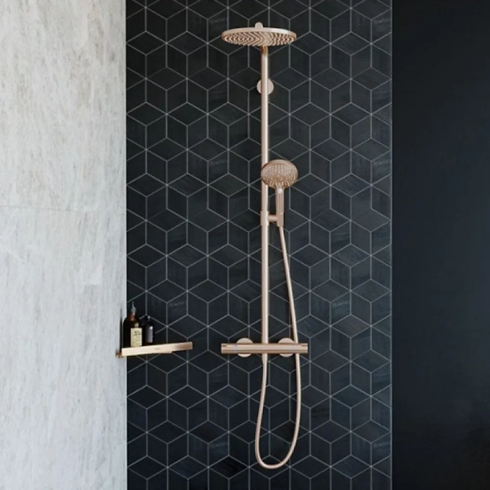 Hansgrohe Colonne de douche thermostatique Croma Select S 280 aspect doré poli + tablette AddStoris