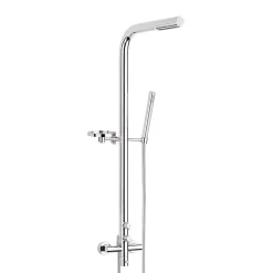 Valentin Colonne de douche thermostatique avec pomme de tête, douchette 1 jet et flexible, porte-savon, laiton chromé, Allure