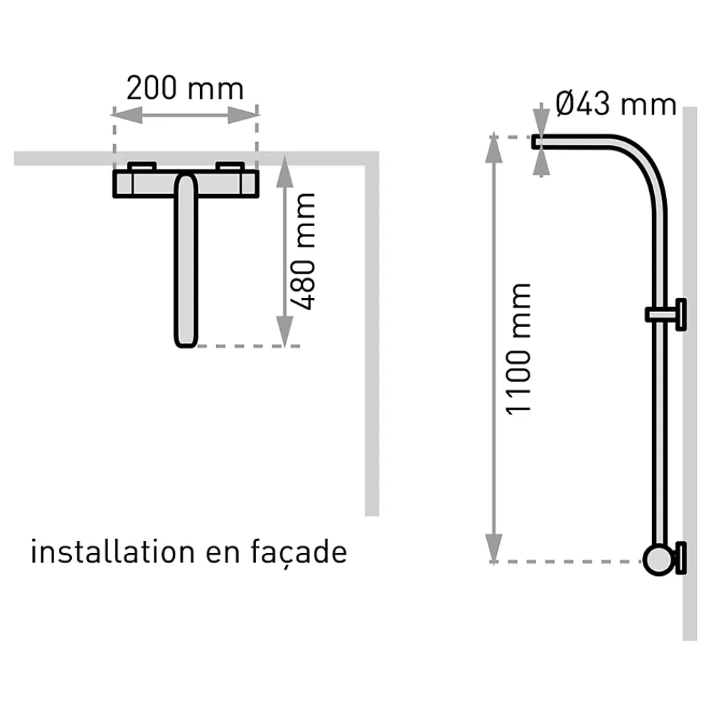 Valentin Colonne de douche thermostatique avec pomme de tête, douchette 1 jet et flexible, porte-savon, laiton chromé, Allure
