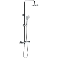 AICA Sanitaire Colonne de douche thermostatique avec pomme de tête, douchette et flexible, effet chromé,rond, AICA