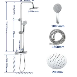 AICA Sanitaire Colonne de douche thermostatique avec pomme de tête, douchette et flexible, effet chromé,rond, AICA