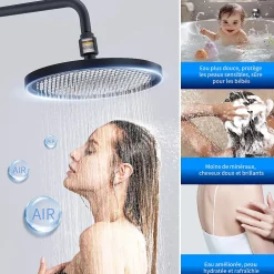 Colonne De Douche Thermostatique|Homelody Colonne De Douche Thermostatique Securite 38C Jet Pluie Hauteur Reglable 1006 A 1206 mm Structure Inox Noire