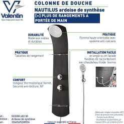 Colonne De Douche Hydromassante|Valentin Colonne de douche thermostatique avec tablettes, pomme de tête, douchette et flexible, noir, Nautilus