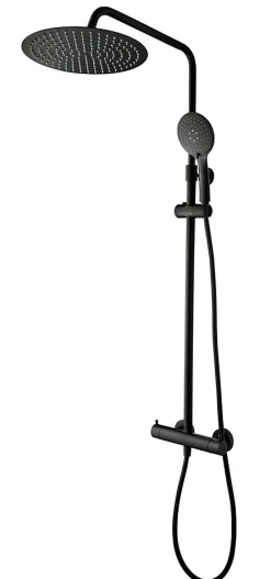 GoodHome Colonne de douche thermostatique avec pommeau + douchette 3 jets + flexible + barre réglable, noir mat, Weddell
