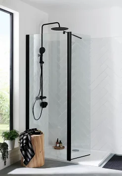GoodHome Colonne de douche thermostatique avec pommeau + douchette 3 jets + flexible + barre réglable, noir mat, Weddell