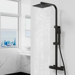 AICA Sanitaire Colonne de douche thermostatique avec pomme de tête, Carré,noir mat, AICA