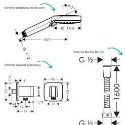 Colonne De Douche Encastrable|Hansgrohe Colonne de douche thermostatique ShowerSelect E Douche de tête Vernis Shape Flexible Metaflex Douchette Vernis B chromé