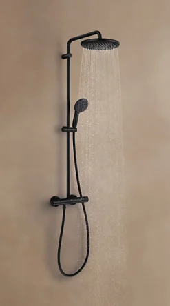 Grohe Colonne de douche thermostatique avec douchette + pommeau + flexible + barre, noir, Vitalio Start 250