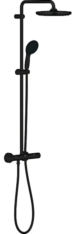 Grohe Colonne de douche thermostatique avec douchette + pommeau + flexible + barre, noir, Vitalio Start 250
