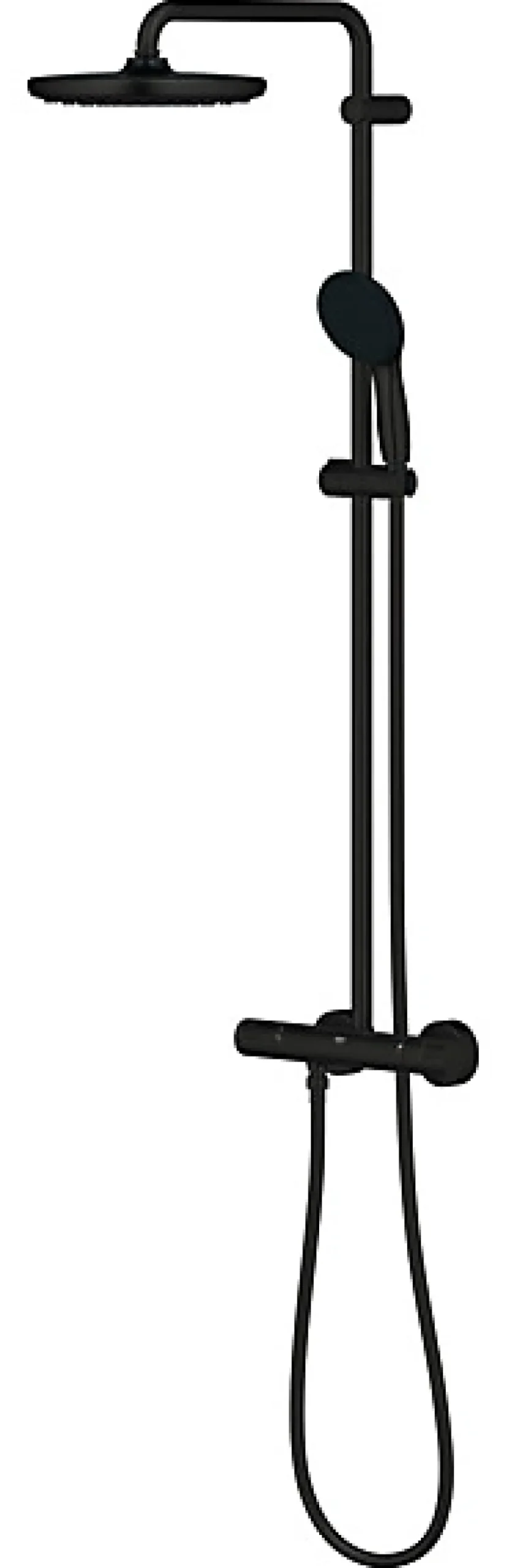 Grohe Colonne de douche thermostatique avec douchette + pommeau + flexible + barre, noir, Vitalio Start 250