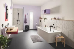 Grohe Colonne de douche thermostatique avec douchette + pommeau + flexible + barre, noir, Vitalio Start 250