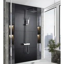 Colonne De Douche Encastrable|Imex Products Colonne de douche thermostatique acier et laiton chrome avec douchette extensible