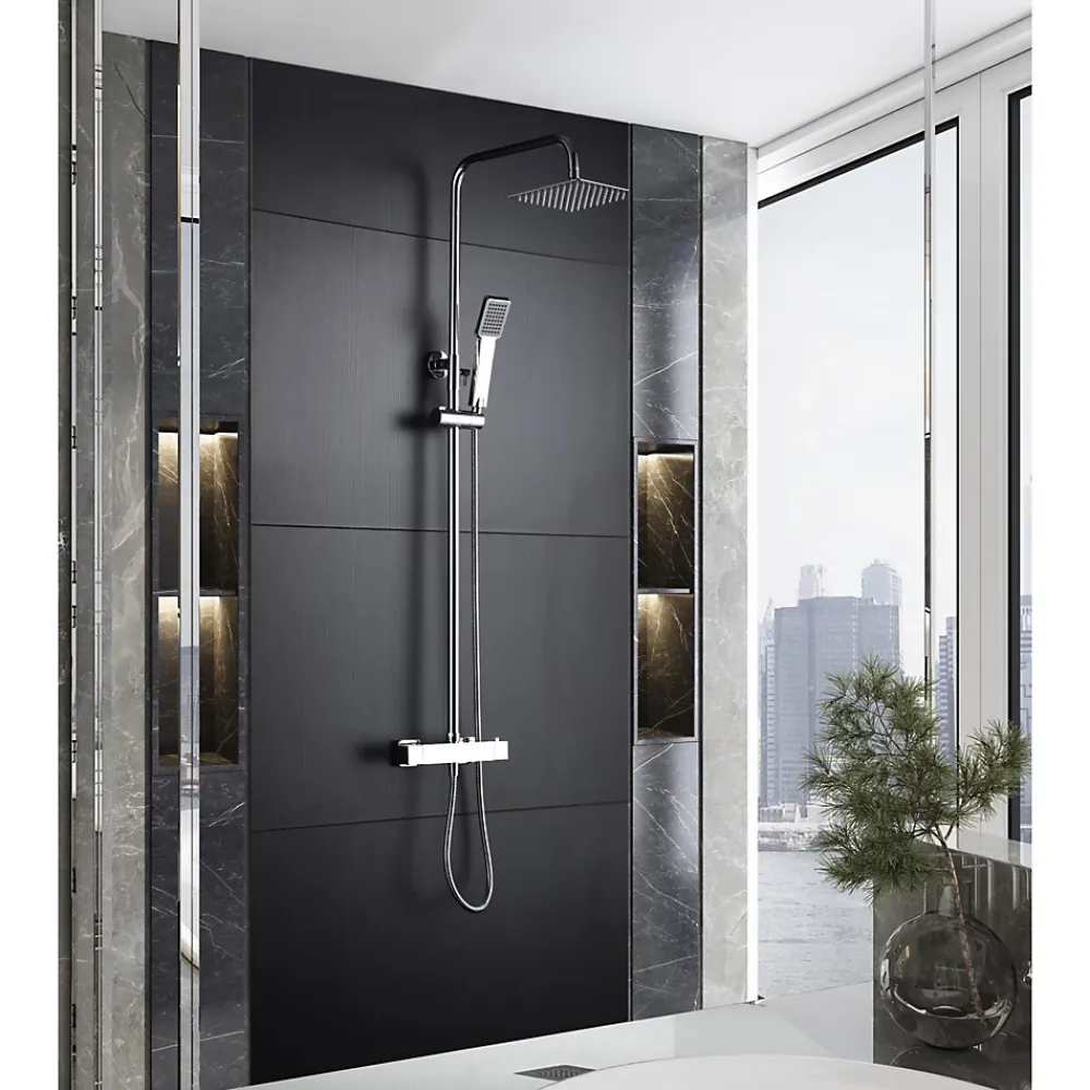 Colonne De Douche Encastrable|Imex Products Colonne de douche thermostatique acier et laiton chrome avec douchette extensible