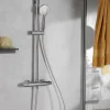 Colonne De Douche Thermostatique|Jacob Delafon Colonne de douche thermostatique avec pommeau + douchette 1 jet + flexible + barre réglable, chromé, Marcel