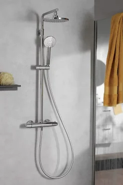 Colonne De Douche Thermostatique|Jacob Delafon Colonne de douche thermostatique avec pommeau + douchette 1 jet + flexible + barre réglable, chromé, Marcel