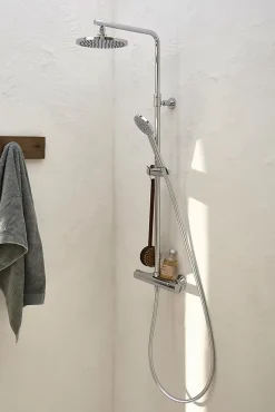 Colonne De Douche Thermostatique|Jacob Delafon Colonne de douche thermostatique avec pommeau + douchette 1 jet + flexible + barre réglable, chromé, Marcel