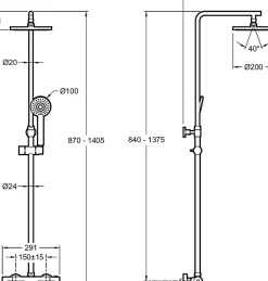 Colonne De Douche Thermostatique|Jacob Delafon Colonne de douche thermostatique avec pommeau + douchette 1 jet + flexible + barre réglable, chromé, Marcel