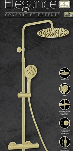 MTK Colonne de douche thermostatique dorée Elégance