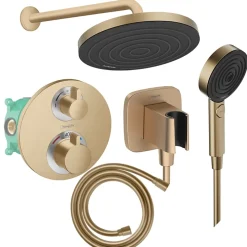 Hansgrohe Colonne de douche thermostatique Ecostat S Douche de tête Pulsify S Flexible Isiflex Douchette Pulsify bronze brossé