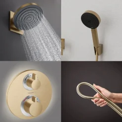 Hansgrohe Colonne de douche thermostatique Ecostat S Douche de tête Pulsify S Flexible Isiflex Douchette Pulsify bronze brossé