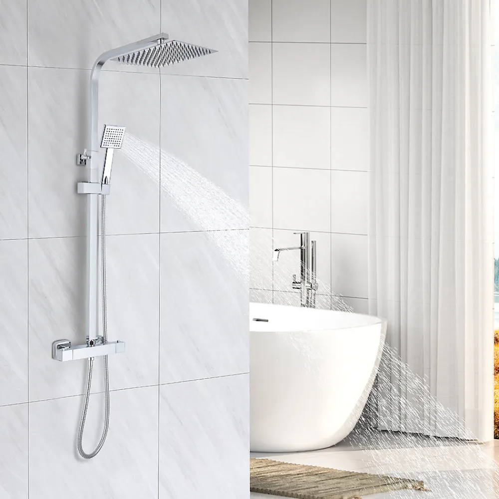 Robinet De Douche|Teeno Colonne de Douche Thermostatique, avec Mitigeur Réglable Hauteur, Argentée