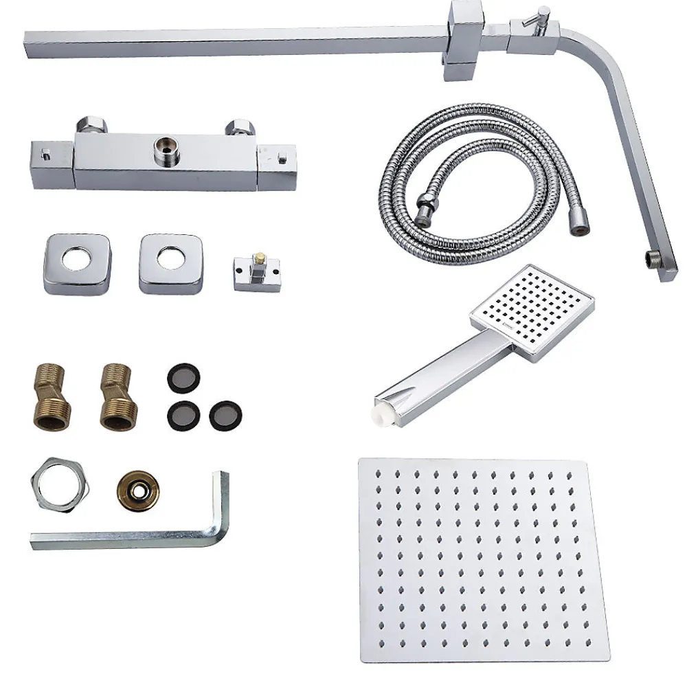Robinet De Douche|Teeno Colonne de Douche Thermostatique, avec Mitigeur Réglable Hauteur, Argentée