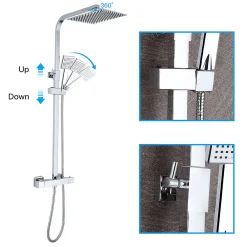 Robinet De Douche|Teeno Colonne de Douche Thermostatique, avec Mitigeur Réglable Hauteur, Argentée